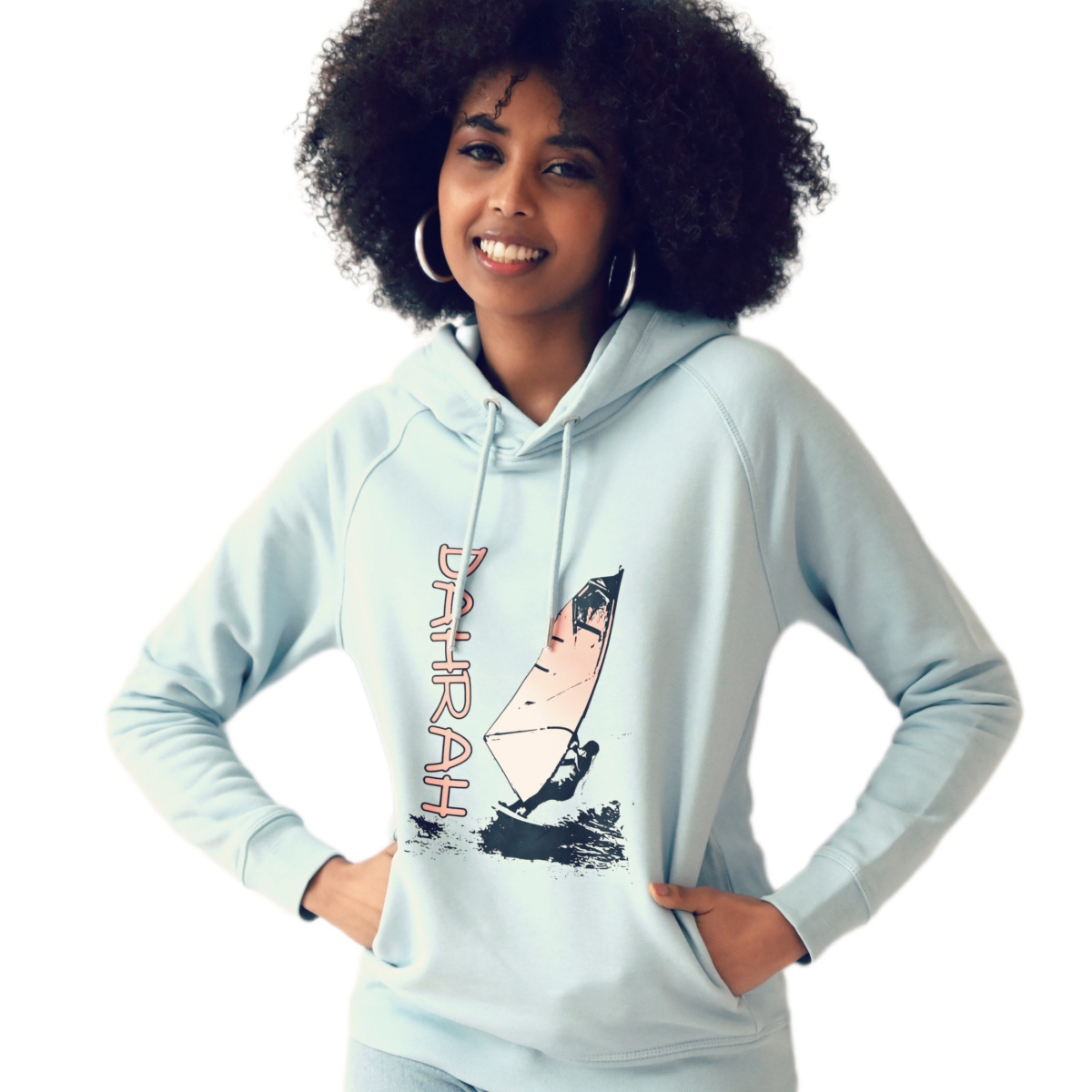 Dahrah Fashion unisex hoodie with print oF A windsurfing girl.