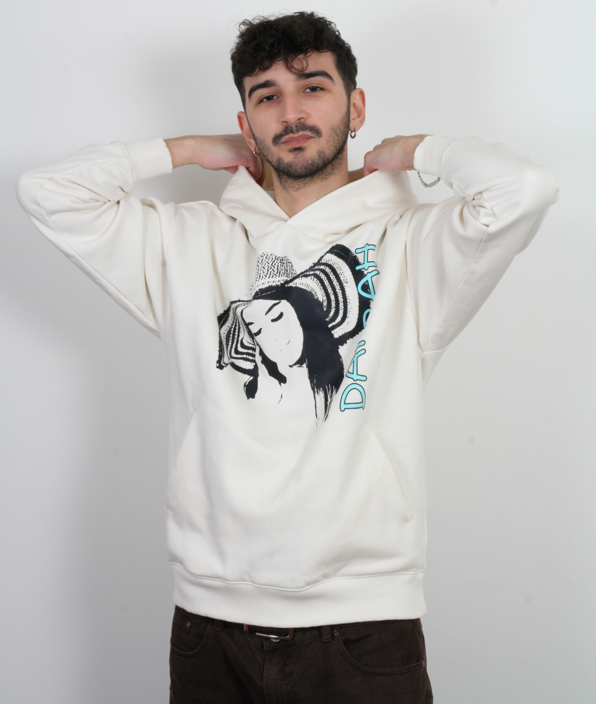 High quality oversized hoodie with print of a girl wearing a sombrero hat.