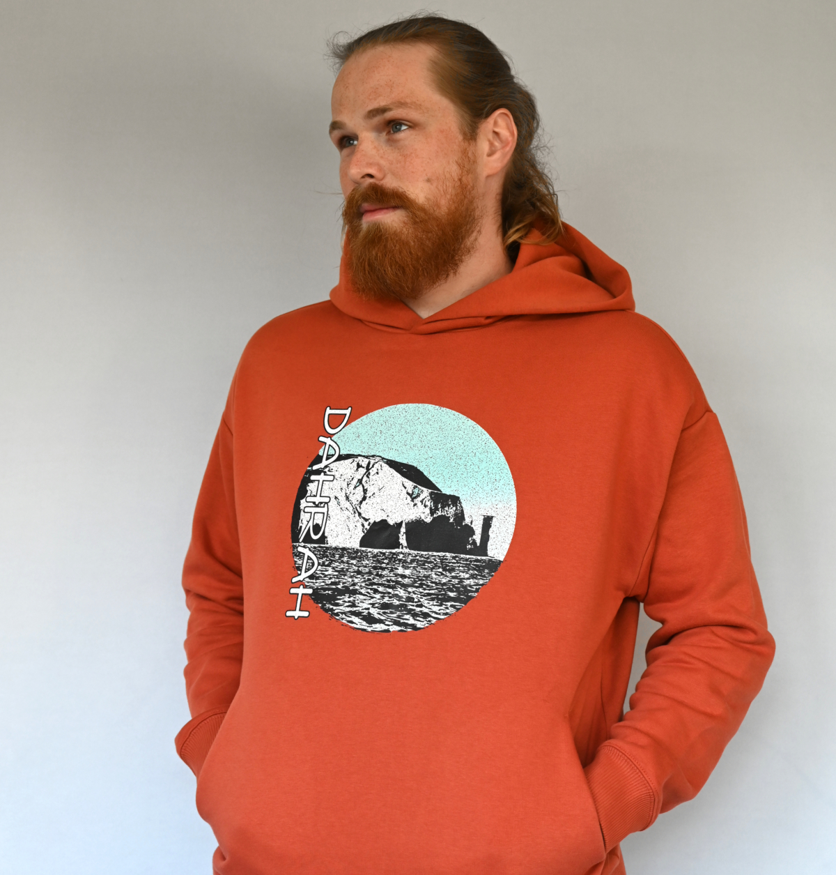 High quality oversized hoodie with print of the coastline of the Isle of Wight.