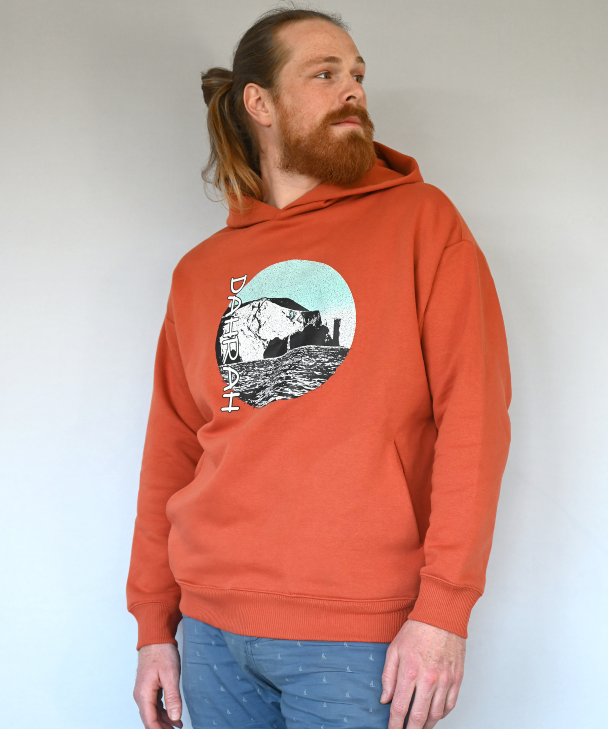 High quality oversized hoodie with print of the coastline of the Isle of Wight.