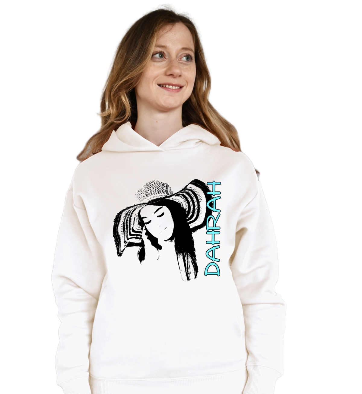 High quality oversized hoodie with print of a girl wearing a sombrero hat.