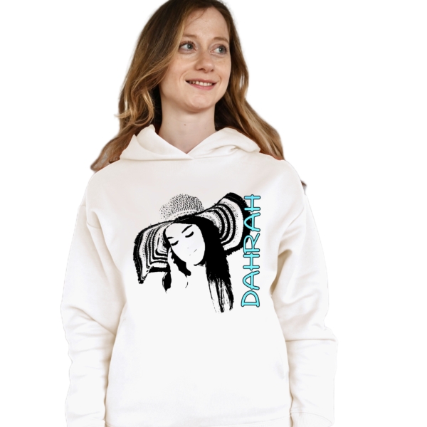 High quality oversized hoodie with print of a girl wearing a sombrero hat.