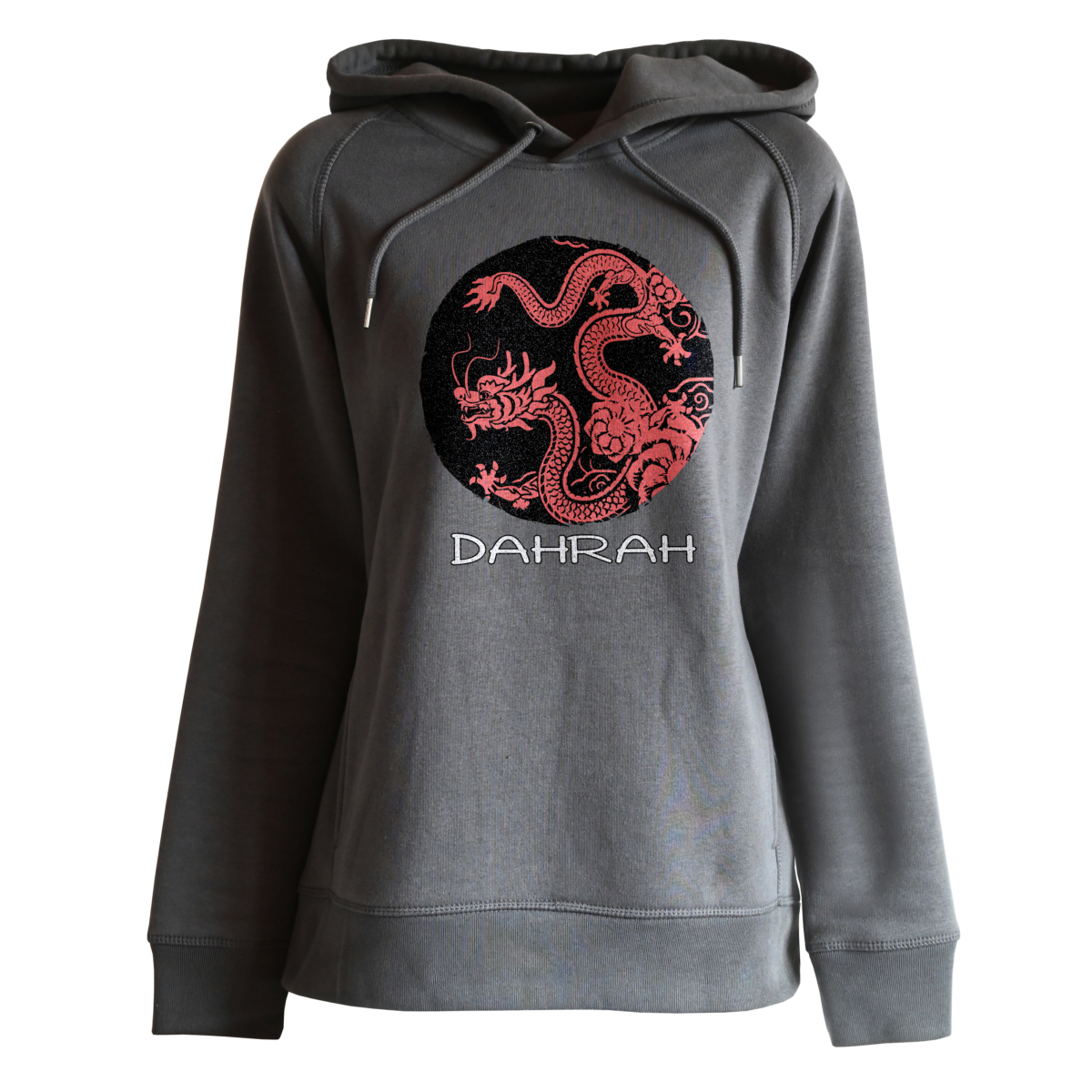 Beautiful high quality organic hoodie with print of a dragon.