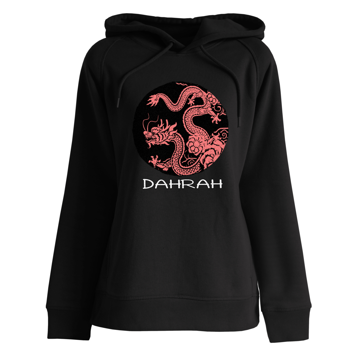 Beautiful high quality organic hoodie with print of a dragon.