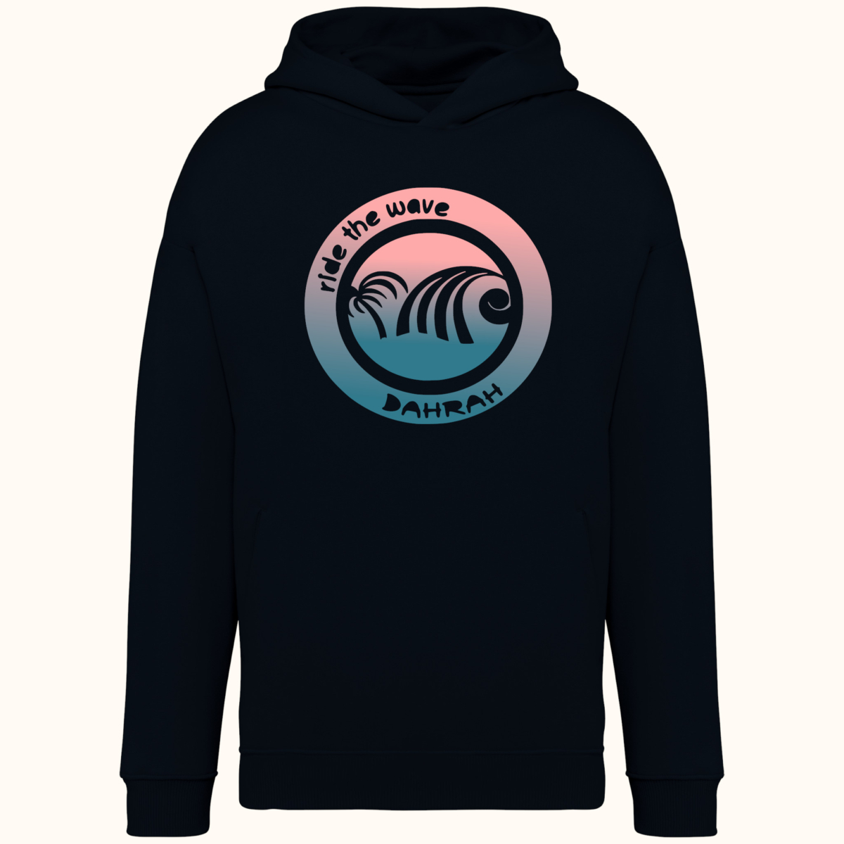 High quality oversized hoodie with print of wave and palm.