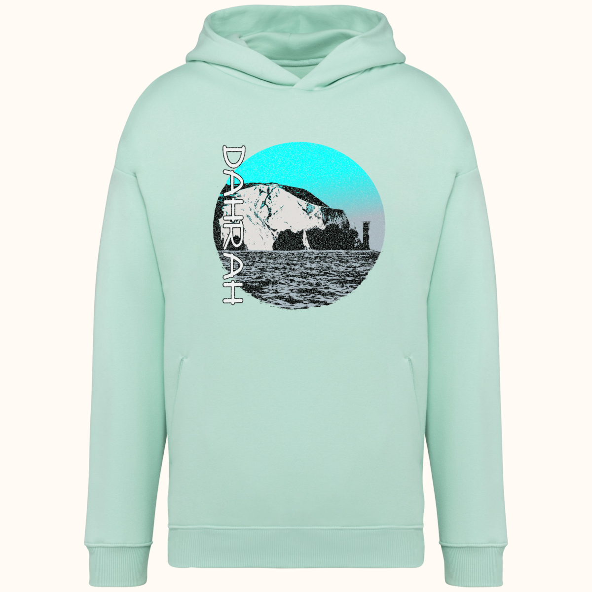 High quality oversized hoodie with print of the coastline of the Isle of Wight.