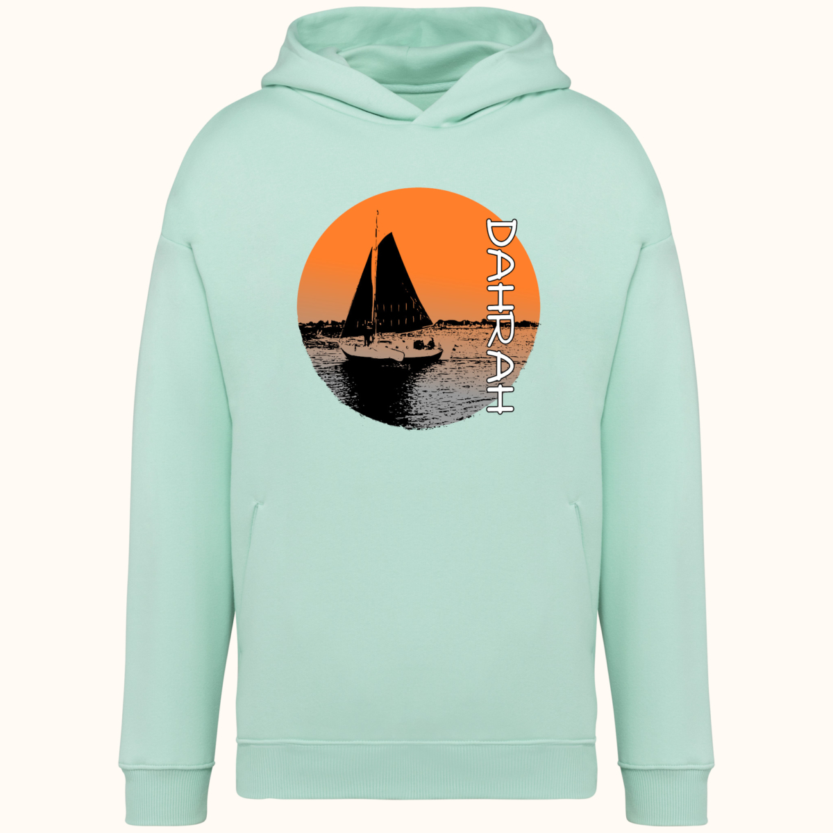 High quality oversized hoodie with print of a Dutch traditional sailboat.