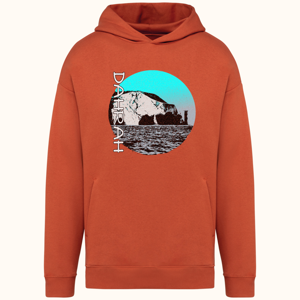 High quality oversized hoodie with print of the coastline of the Isle of Wight.