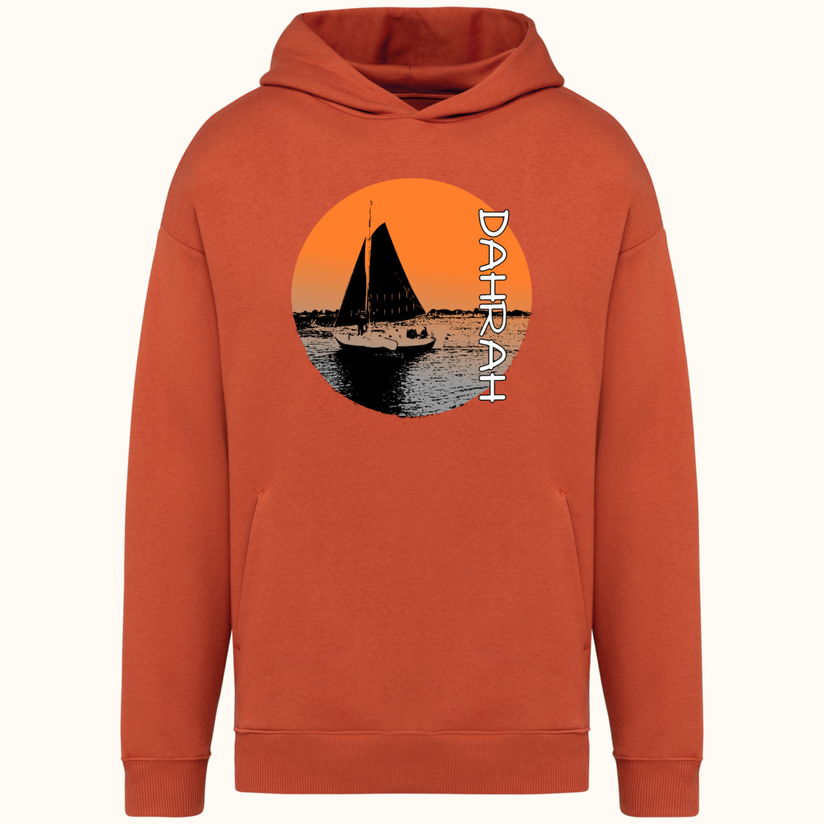 High quality oversized hoodie with print of a Dutch traditional sailboat.