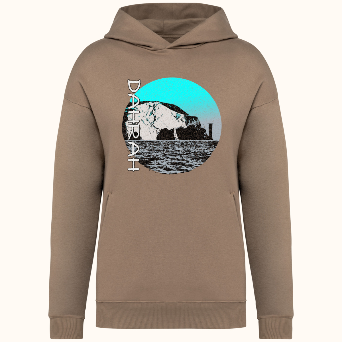 High quality oversized hoodie with print of the coastline of the Isle of Wight.