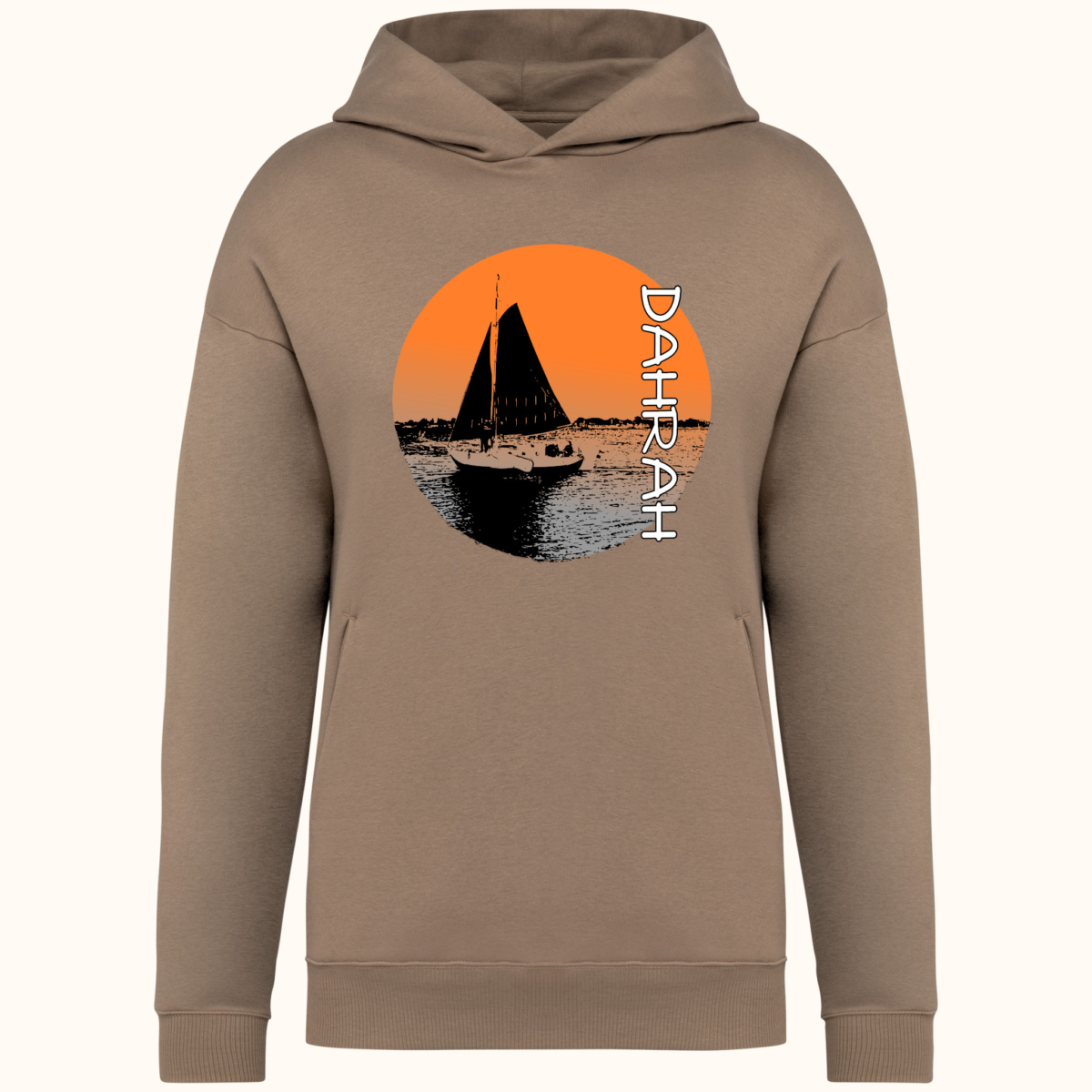 High quality oversized hoodie with print of a Dutch traditional sailboat.