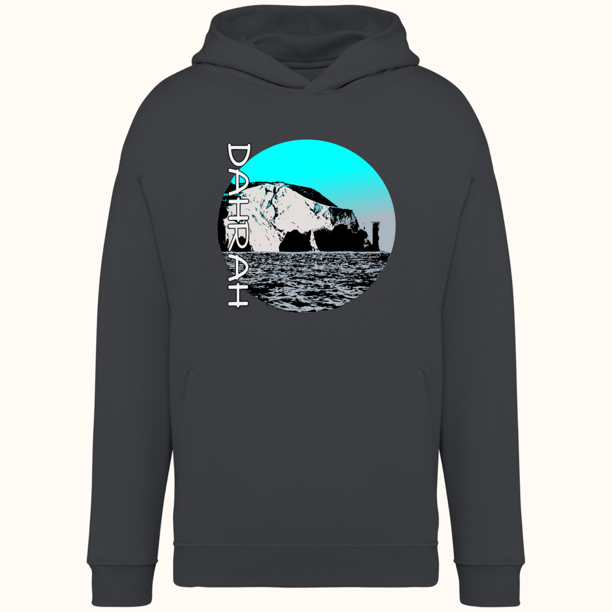 High quality oversized hoodie with print of the coastline of the Isle of Wight.