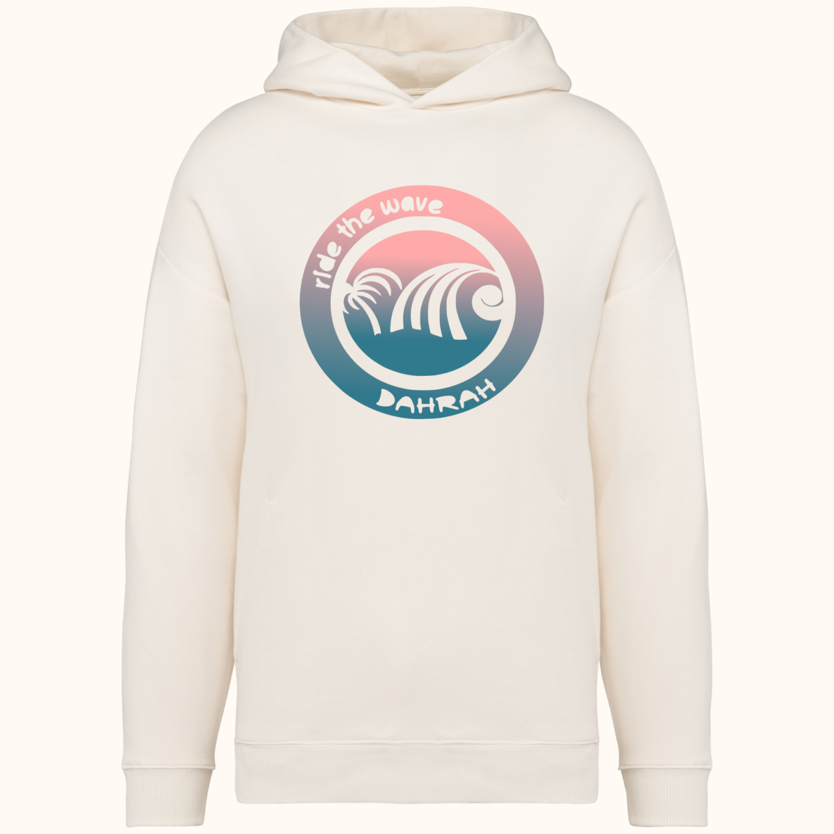 High quality oversized hoodie with print of wave and palm.