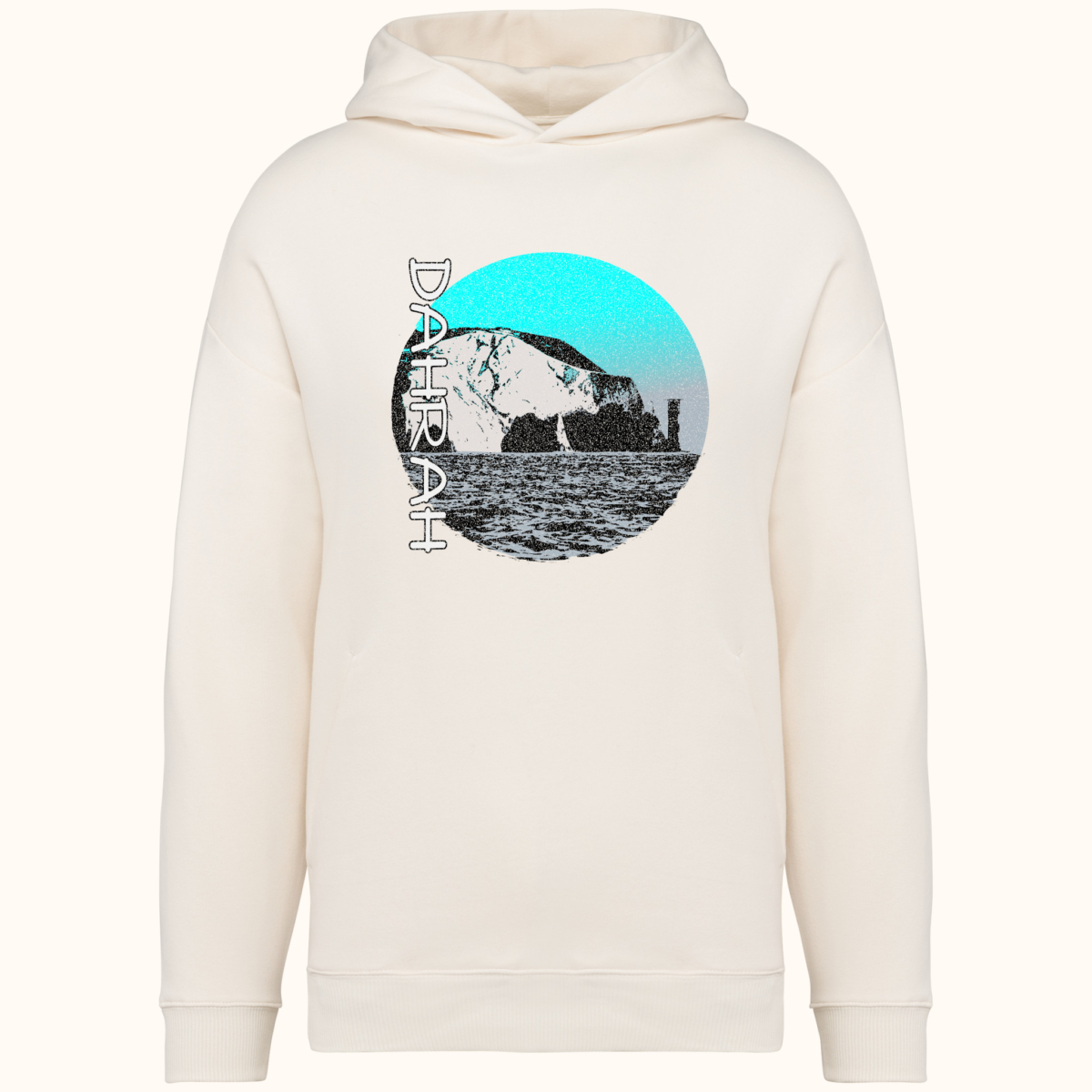 High quality oversized hoodie with print of the coastline of the Isle of Wight.