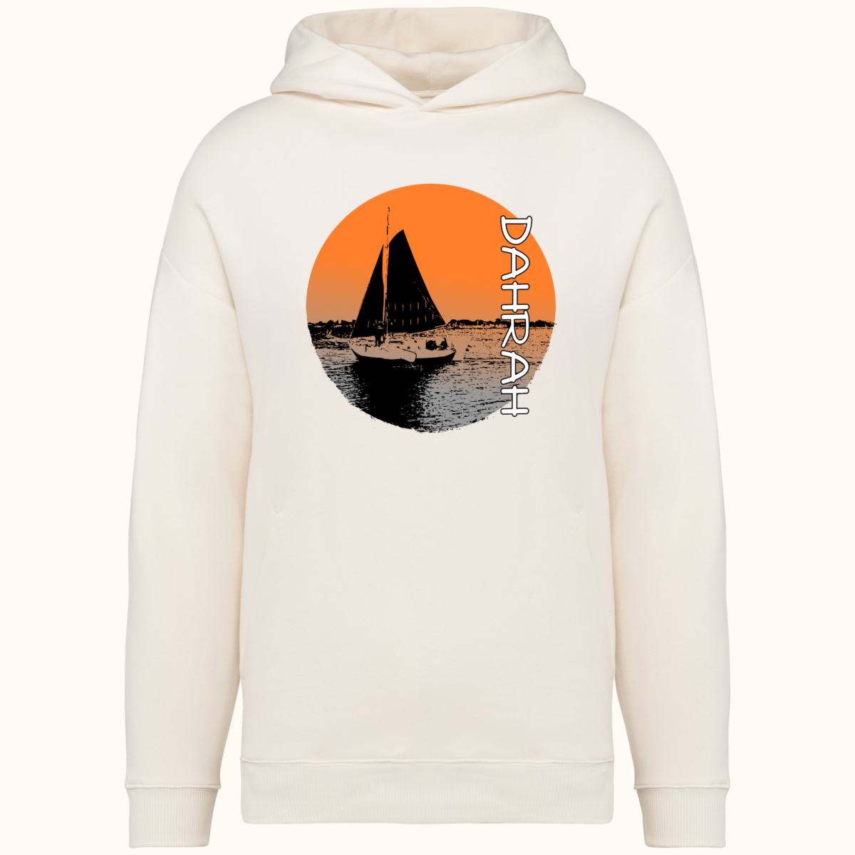 High quality oversized hoodie with print of a Dutch traditional sailboat.