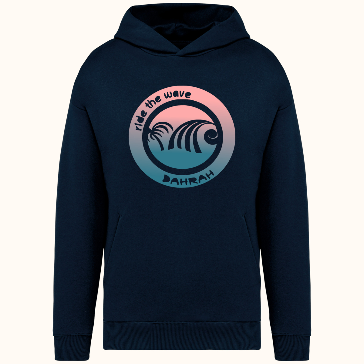 High quality oversized hoodie with print of wave and palm.