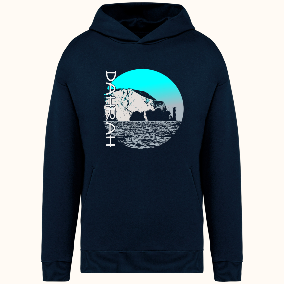 High quality oversized hoodie with print of the coastline of the Isle of Wight.