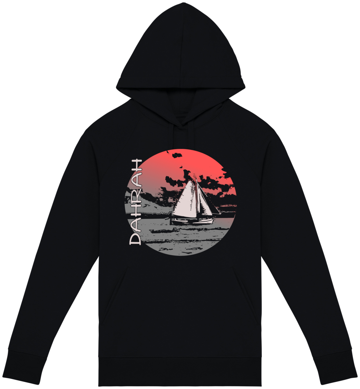 Beautiful high quality organic hoodie with print of a Dutch "Lemsteraak" sailboat