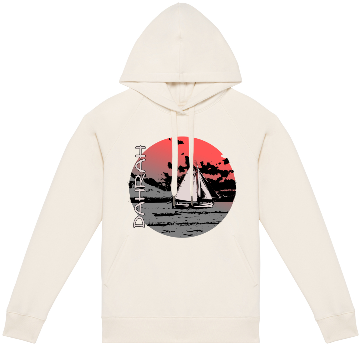 Beautiful high quality organic hoodie with print of a Dutch "Lemsteraak" sailboat