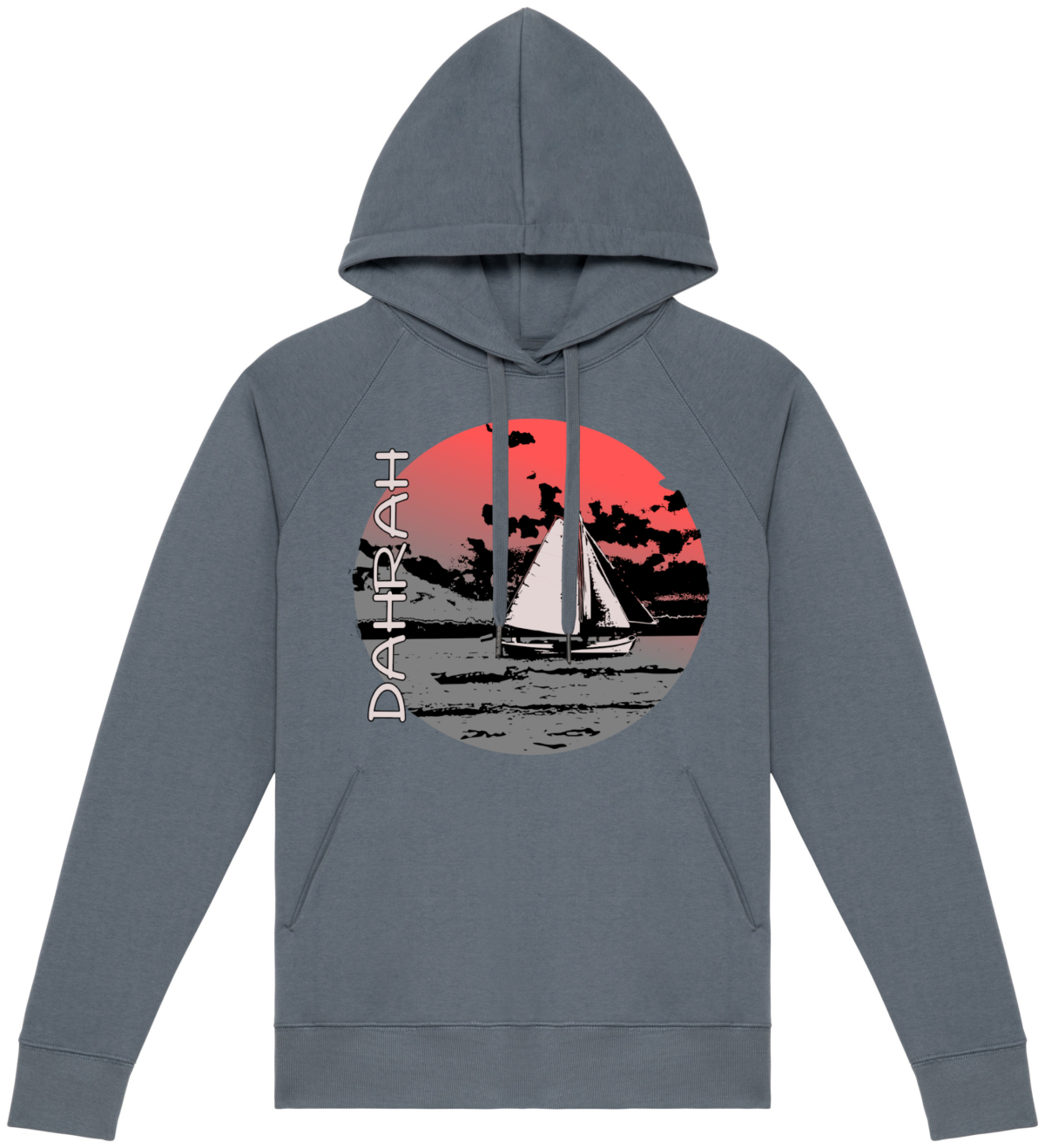 Beautiful high quality organic hoodie with print of a Dutch "Lemsteraak" sailboat