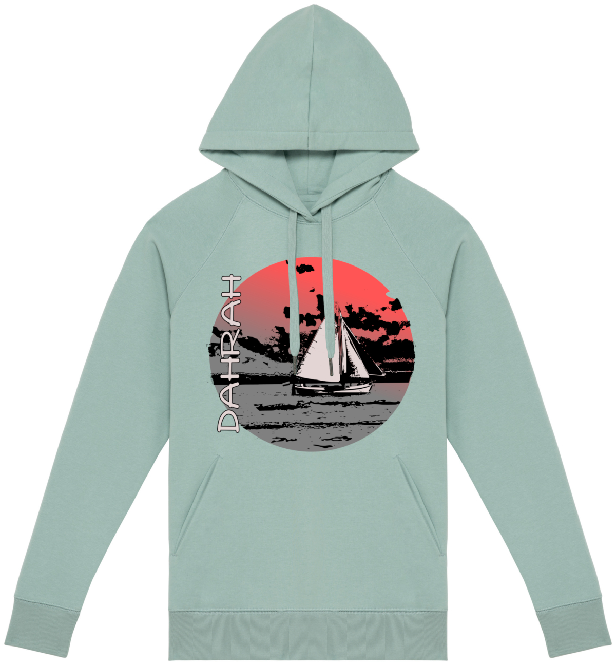 Beautiful high quality organic hoodie with print of a Dutch "Lemsteraak" sailboat