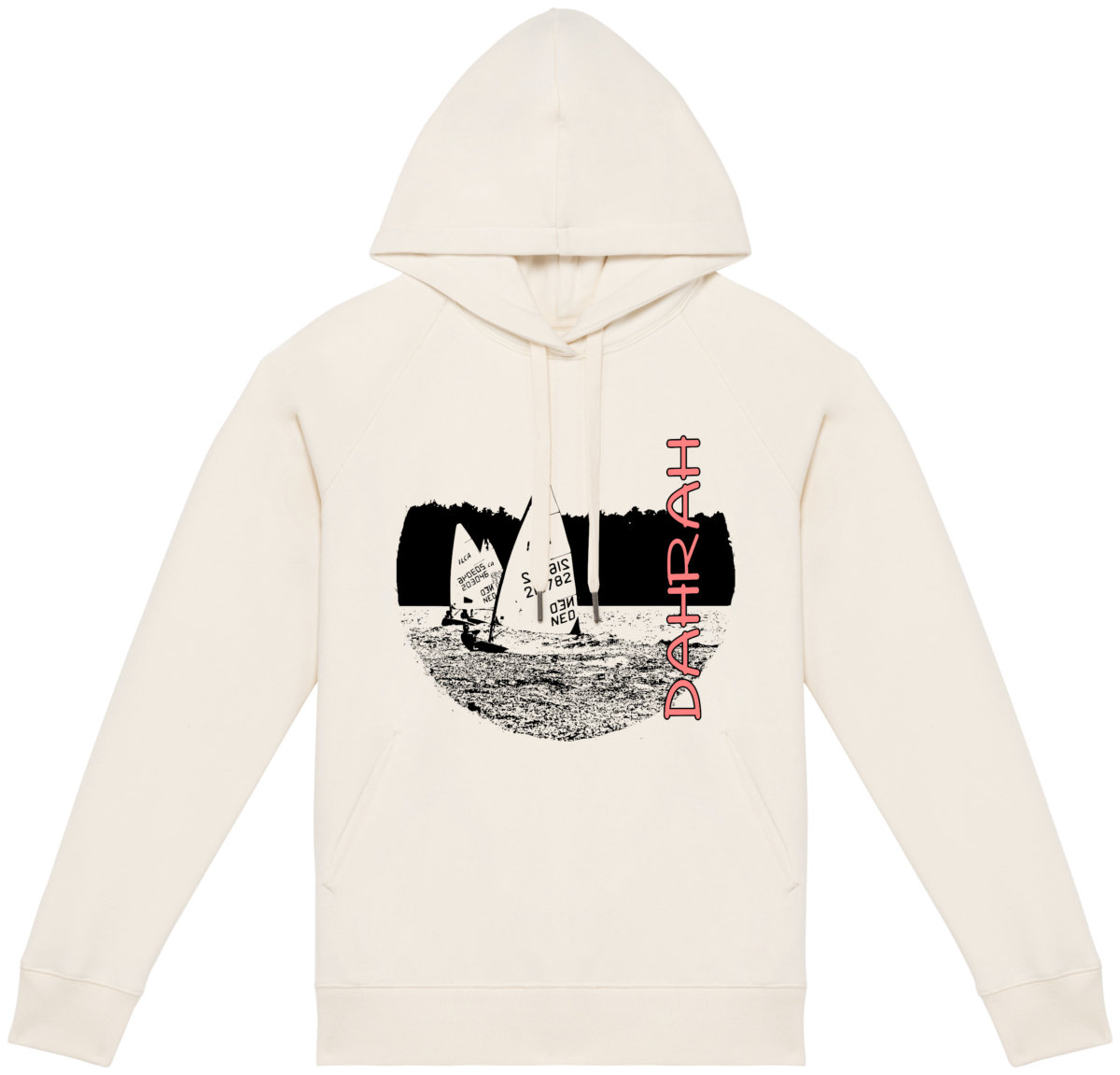 Beautiful high quality organic hoodie with print of a Laser sailboat regatta.