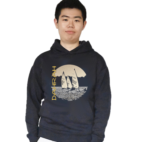 Beautiful high quality organic hoodie with print of three Laser sailboats.