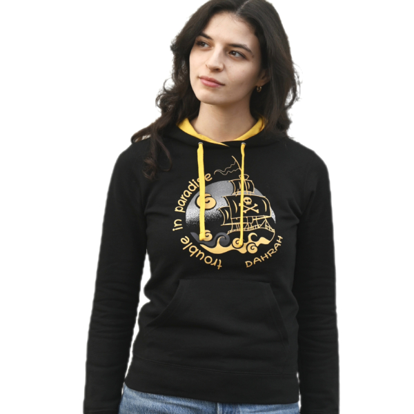 Beautiful high quality organic hoodie with print of a pirate ship.