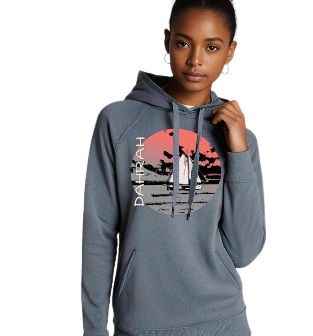 Beautiful high quality organic hoodie with print of a Dutch "Lemsteraak" sailboat