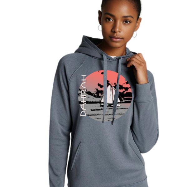 Beautiful high quality organic hoodie with print of a Dutch "Lemsteraak" sailboat