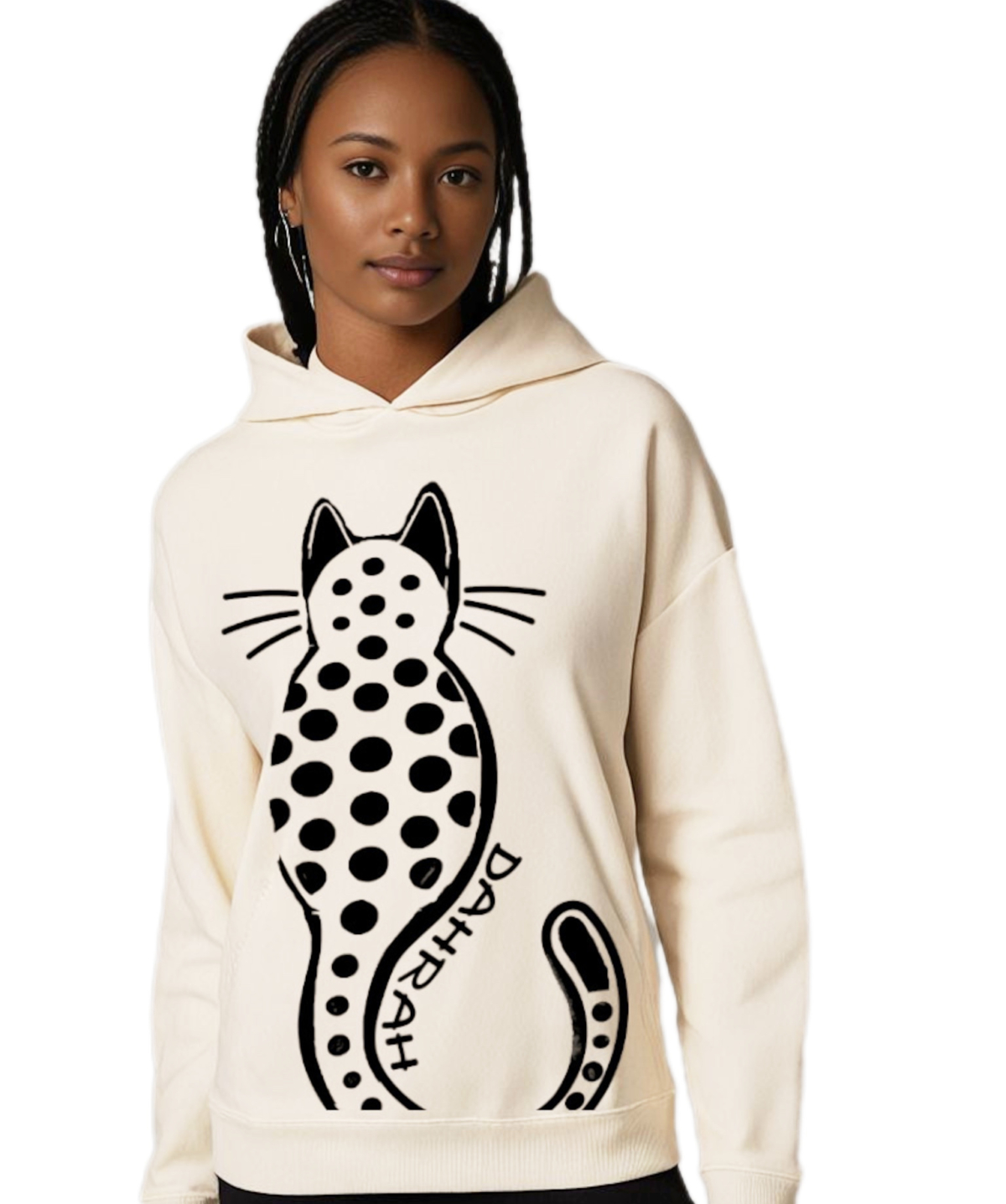 High quality oversized hoodie with print of a dotty cat.