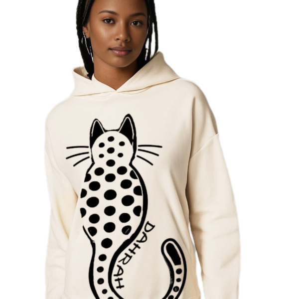 High quality oversized hoodie with print of a dotty cat.