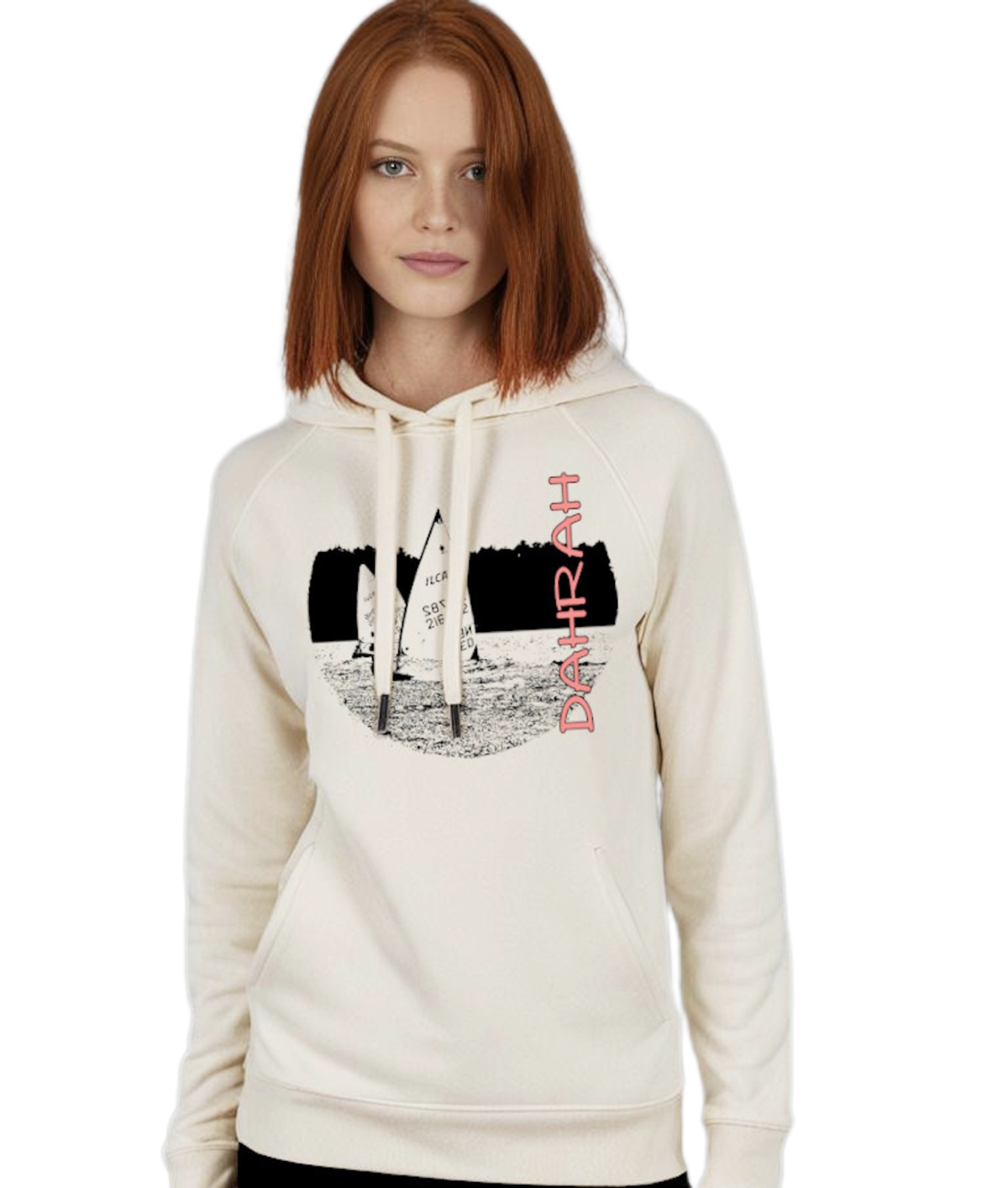 Beautiful high quality organic hoodie with print of a Laser sailboat regatta.