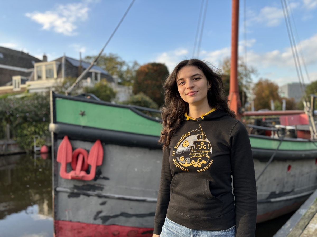 Beautiful high quality organic hoodie with print of a pirate ship.