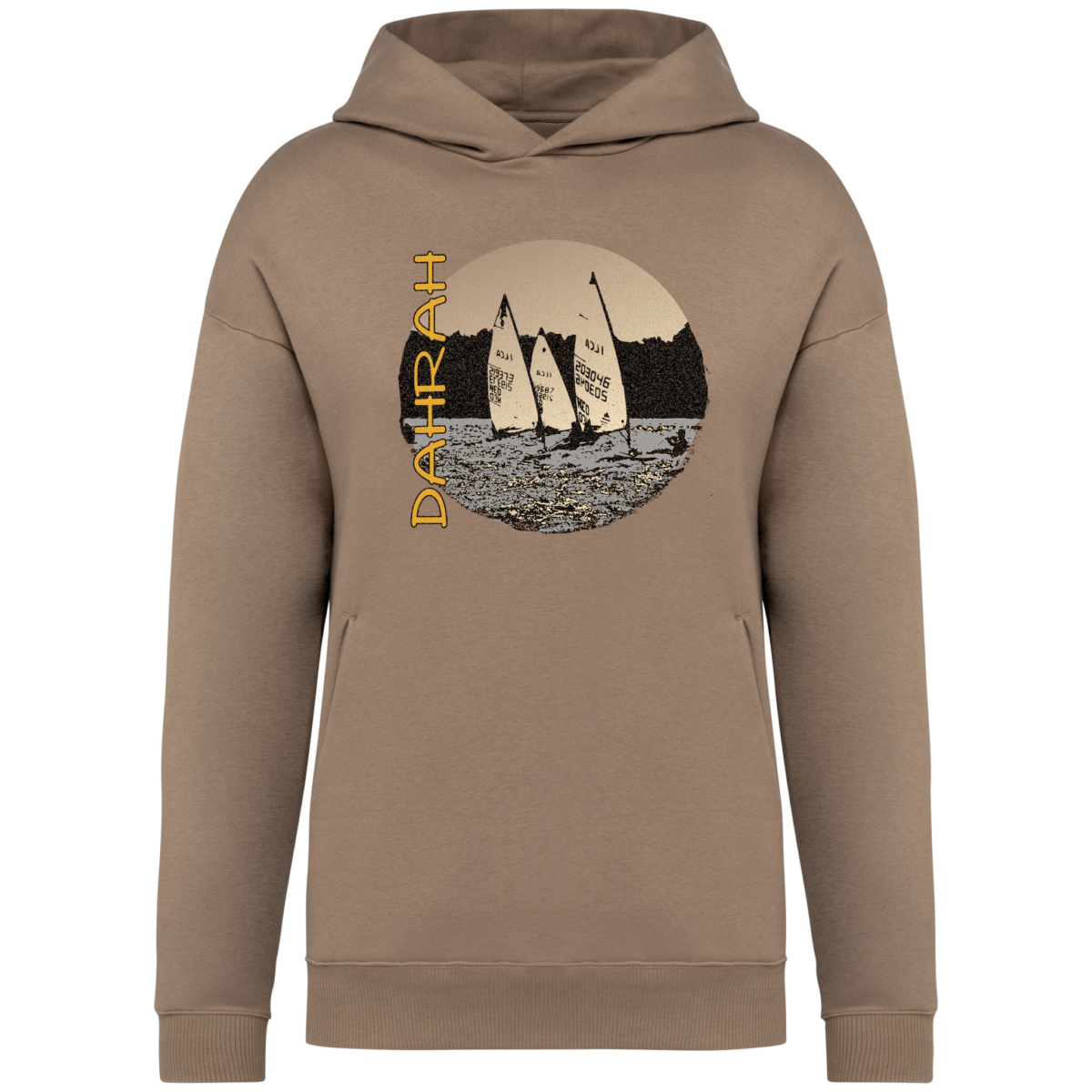 Beautiful high quality organic hoodie with print of three Laser sailboats.