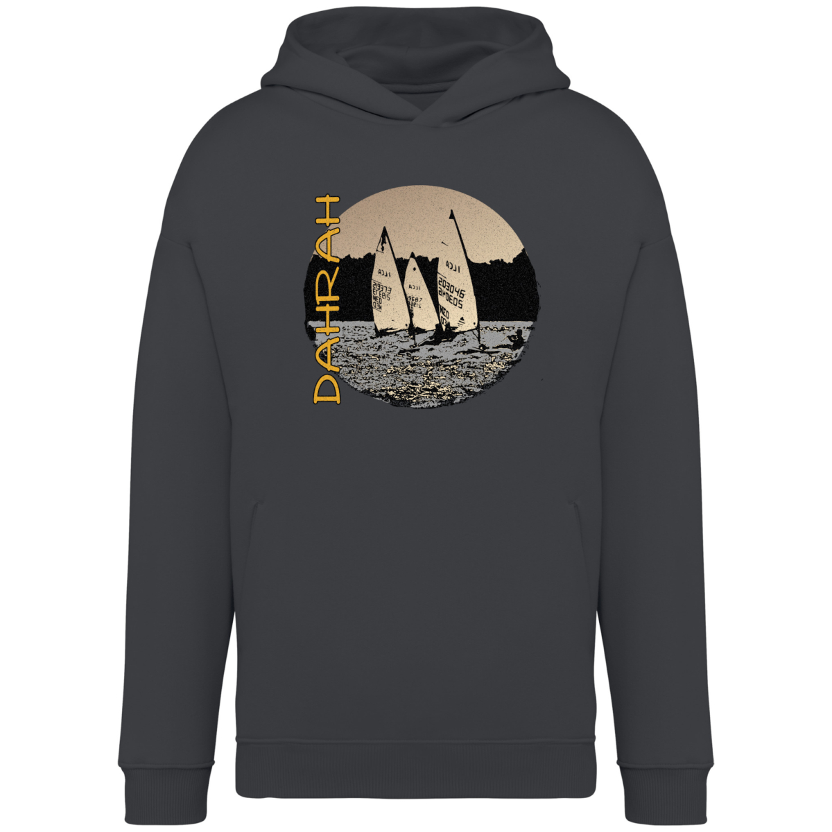 Beautiful high quality organic hoodie with print of three Laser sailboats.