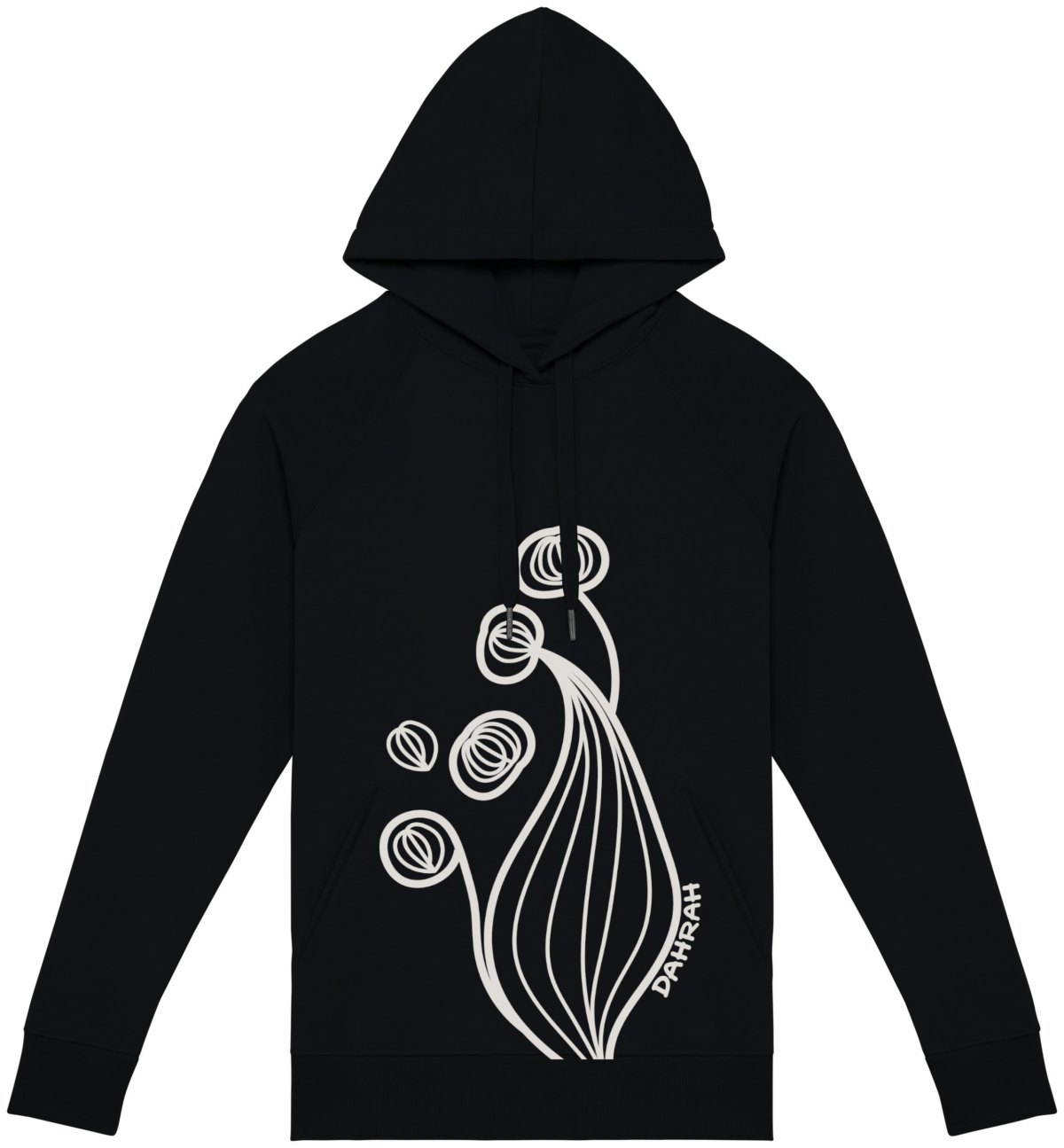 Beautiful high quality organic hoodie with print of a unreal flower.