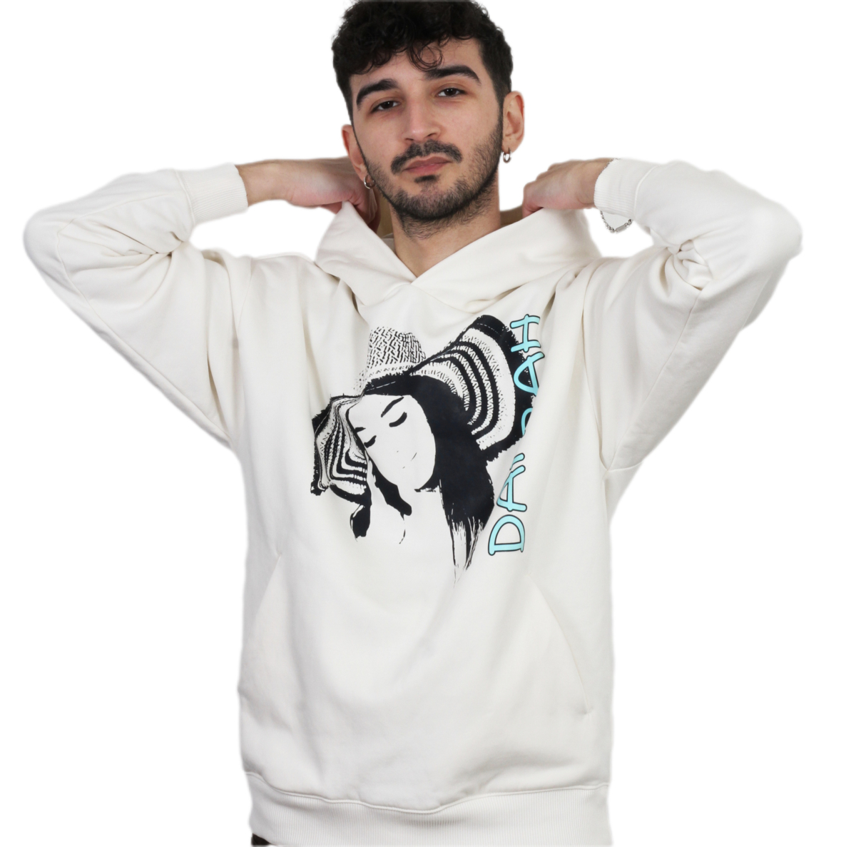 High quality oversized hoodie with print of a girl wearing a sombrero hat.