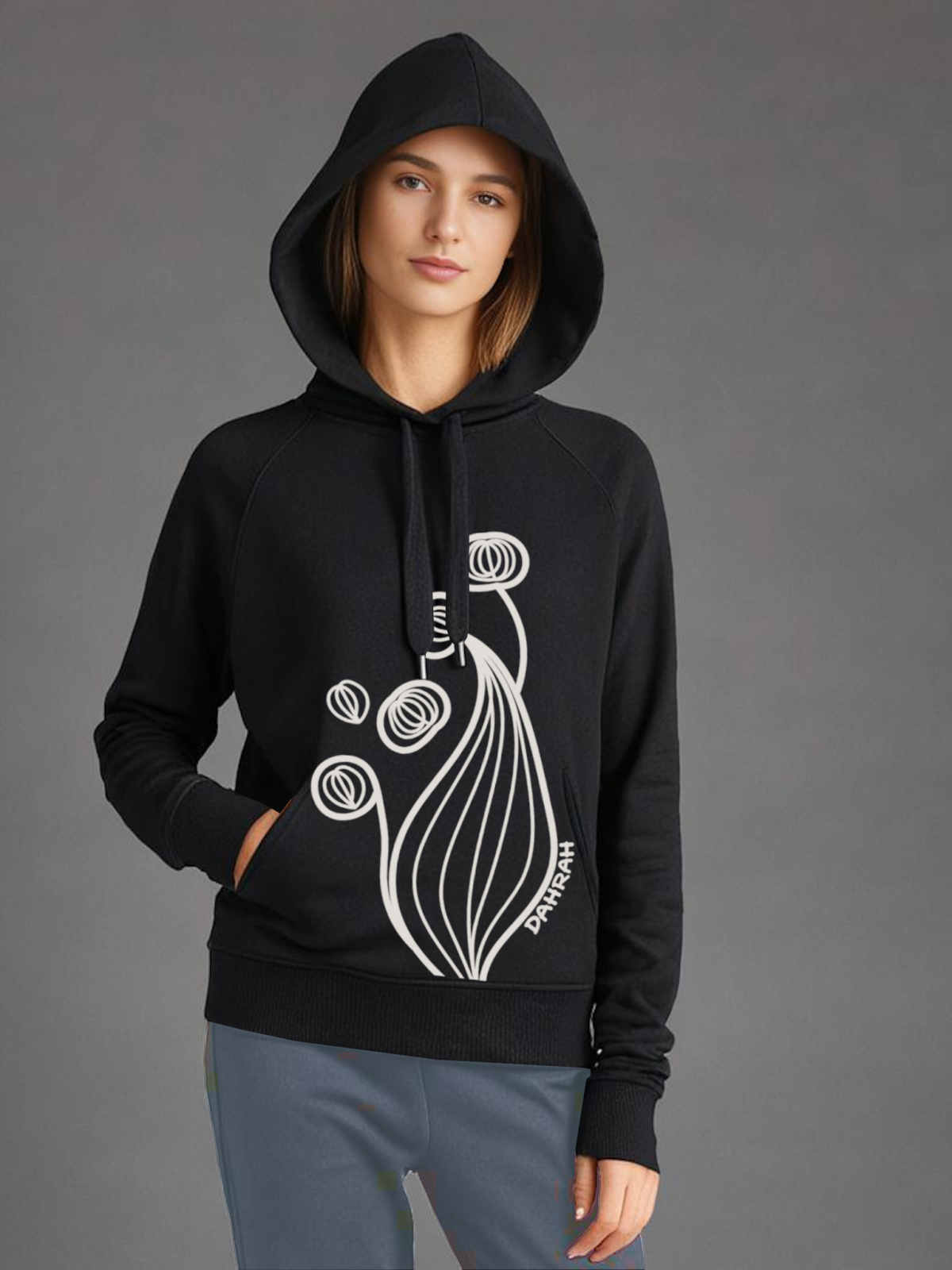 Beautiful high quality organic hoodie with print of a unreal flower.