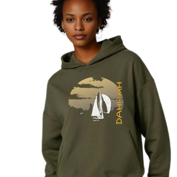 High quality oversized hoodie with print of a sailboat.