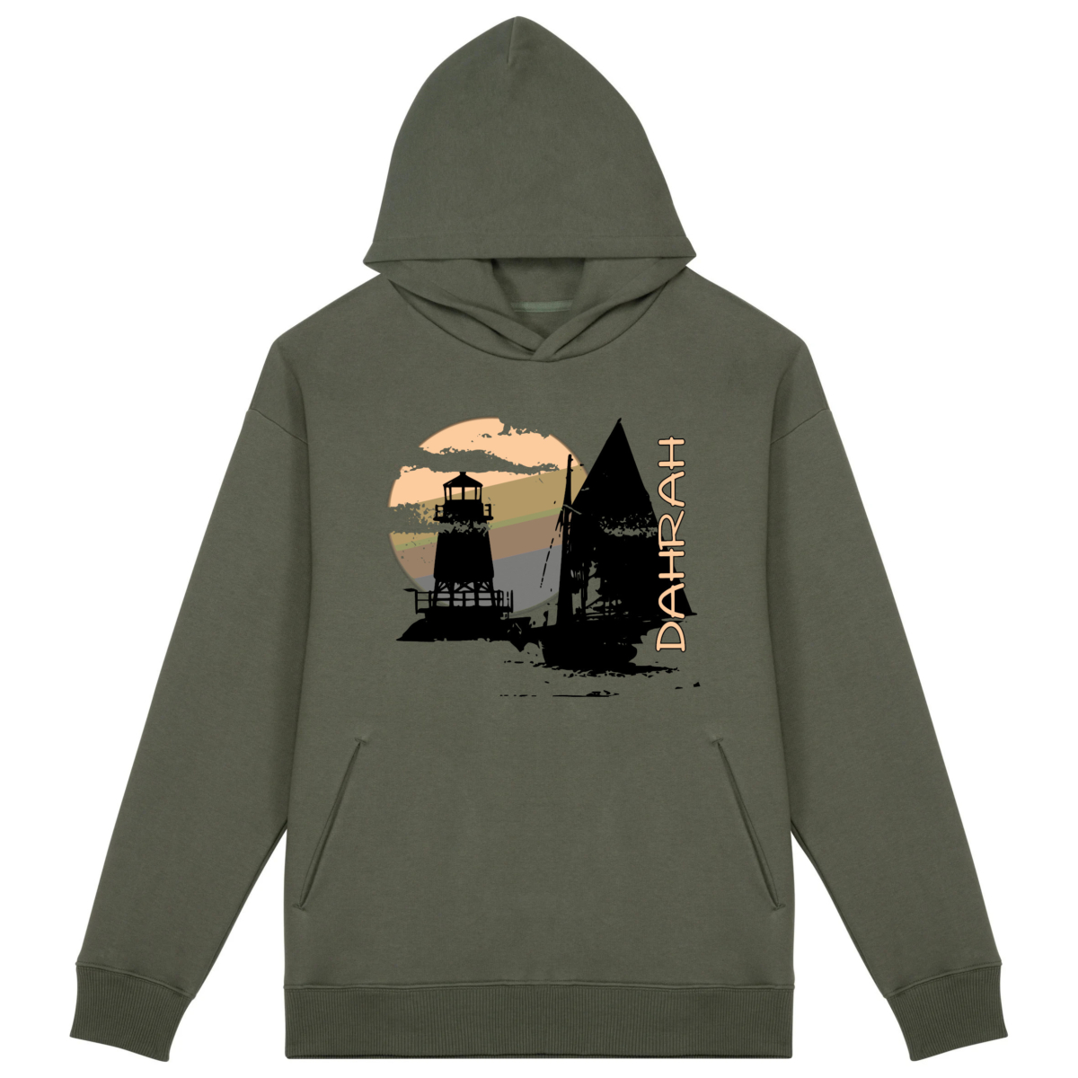 High quality oversized hoodie with print of a pirate sailboat.