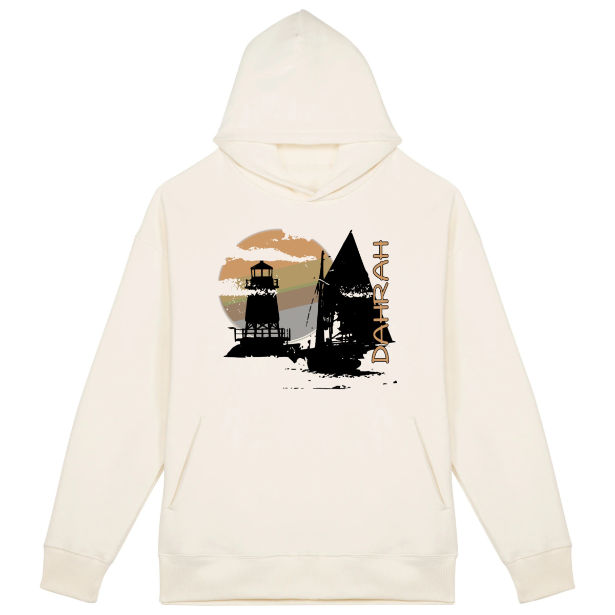 High quality oversized hoodie with print of a pirate sailboat.