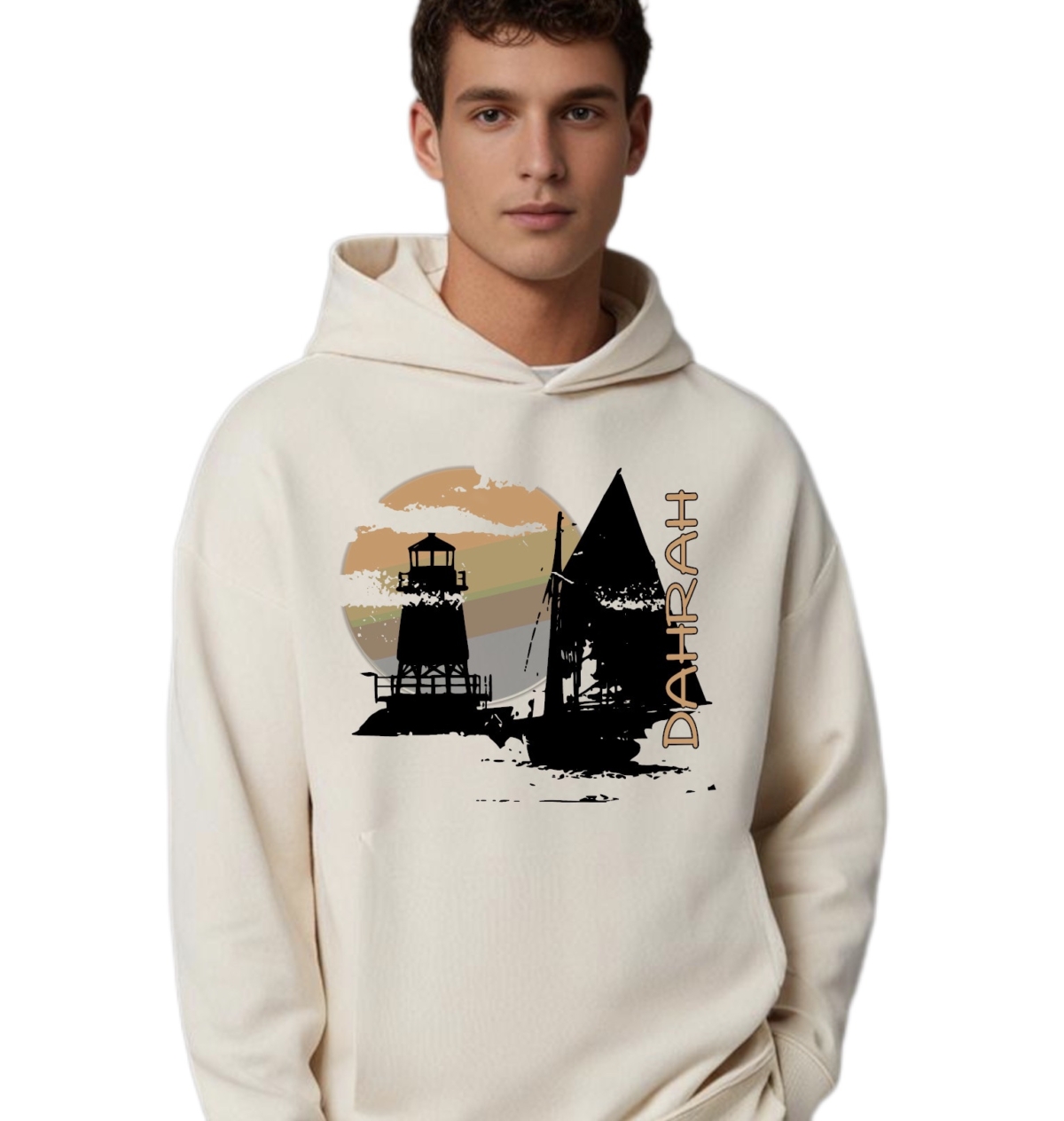 Dahrah Darah High quality oversized hoodie with print of a pirate sailboat.