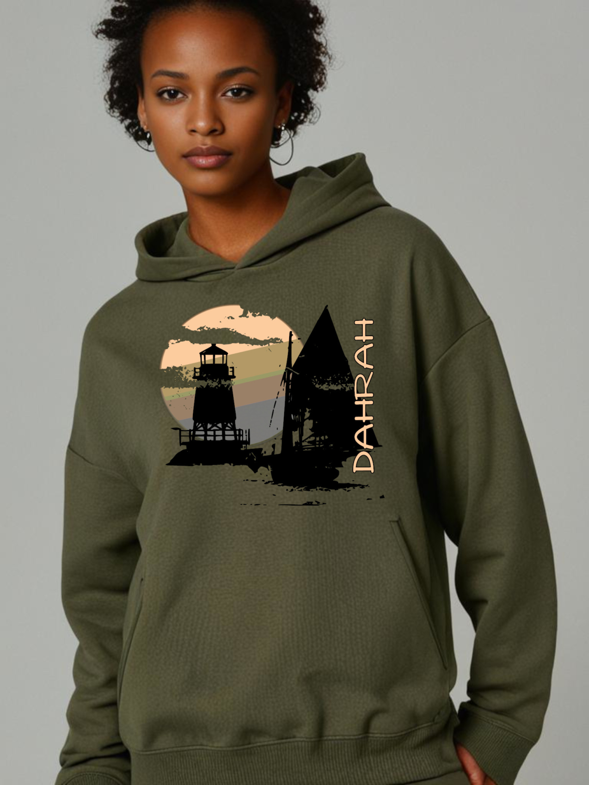 Dahrah Darah High quality oversized hoodie with print of a pirate sailboat.