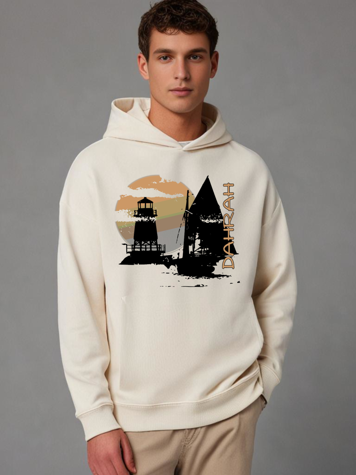 High quality oversized hoodie with print of a pirate sailboat.