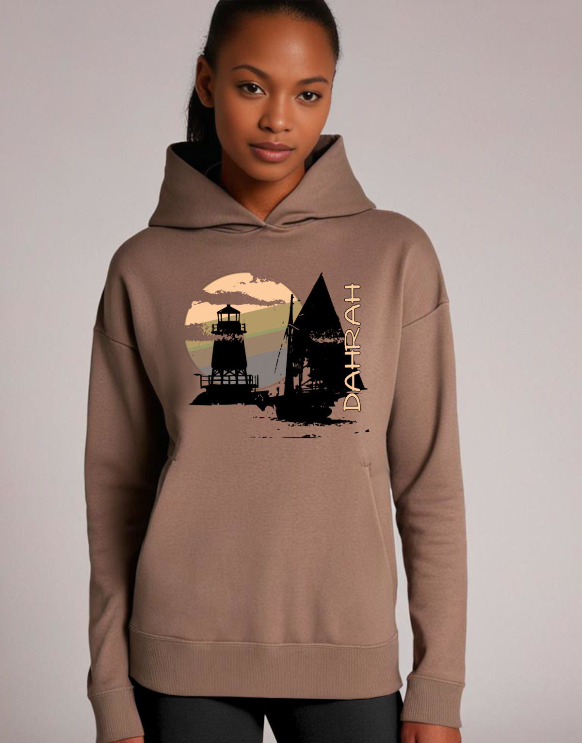 Dahrah Darah High quality oversized hoodie with print of a pirate sailboat.