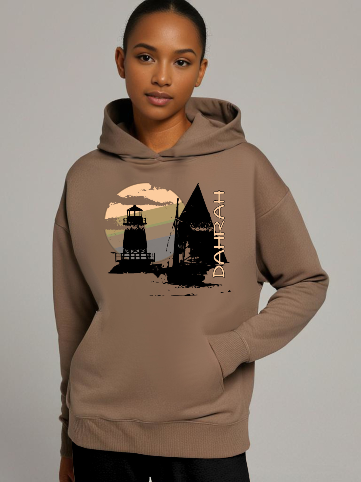 Dahrah Darah High quality oversized hoodie with print of a pirate sailboat.